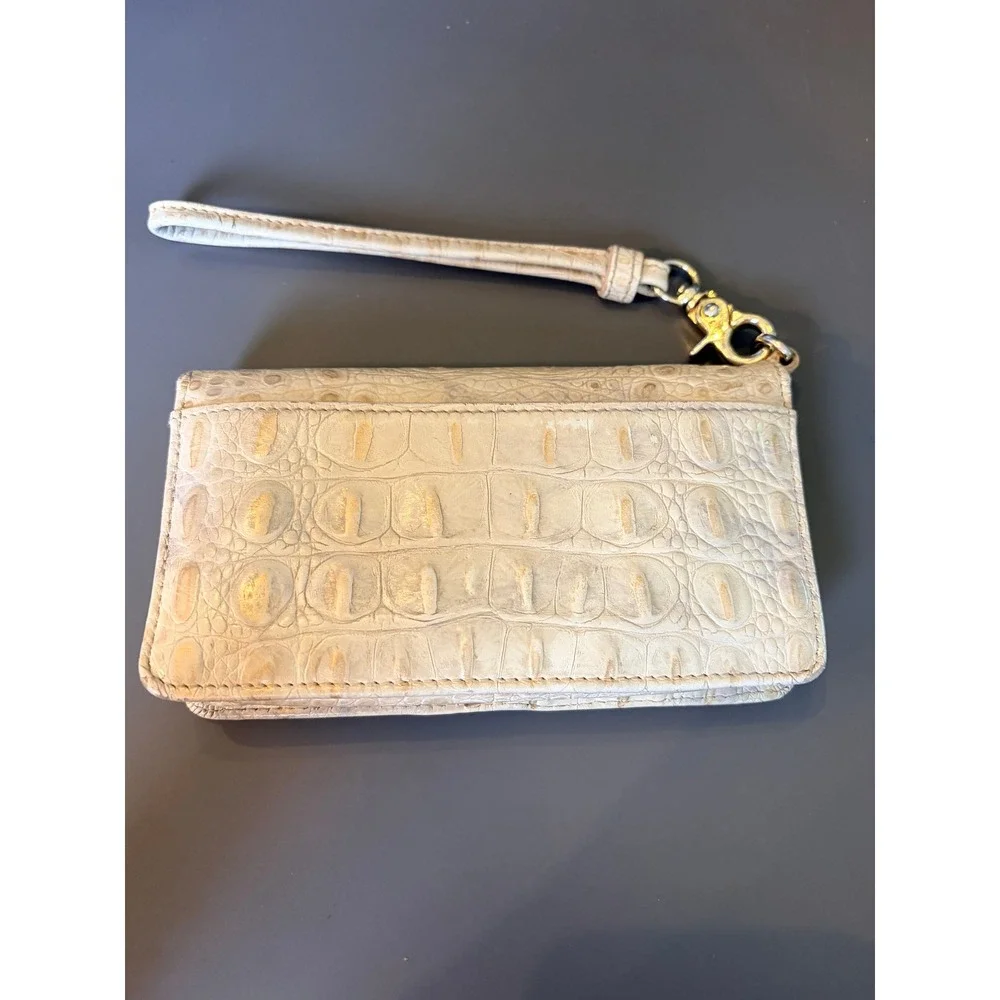 Brahmin Wristlet Wallet OS Cream Gold Croc Embossed Leather